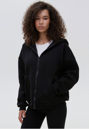 Худі тринитка утеплена жіночий на блискавці чорний